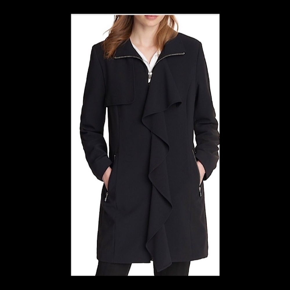 NWT Karl Lagerfeld Ruffle-Front Jacket in Size XS - Black